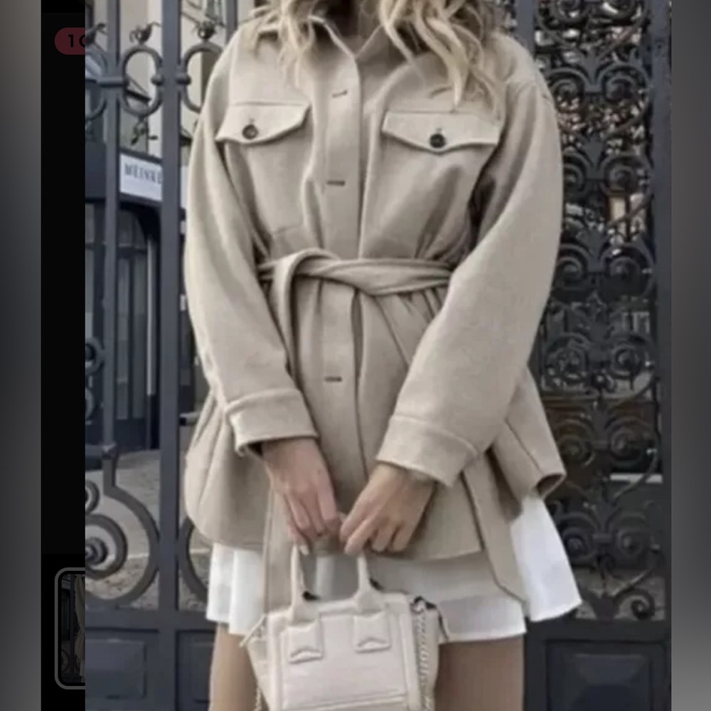 ZARA CAMEL OVERSIZED SOFT OVER SHIRT WITH BELT  SHACKET JACKET